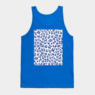 Leopard Print-Navy & Turquoise on White Tank Top